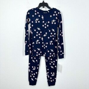 Petit Lem Holiday Long Sleeve Pajama Set Navy Blue Peppermint Candy Christmas